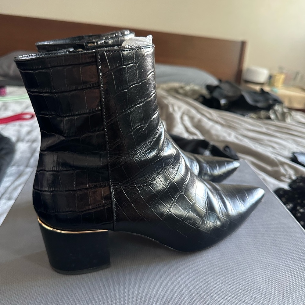 Thursday Black Croc-Embossed Ankle Boots